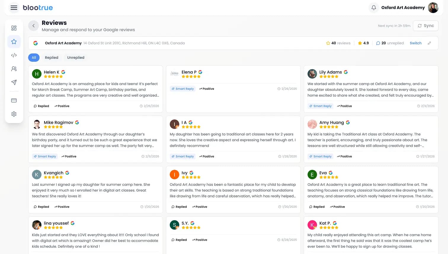 BlooTrue Google reviews management